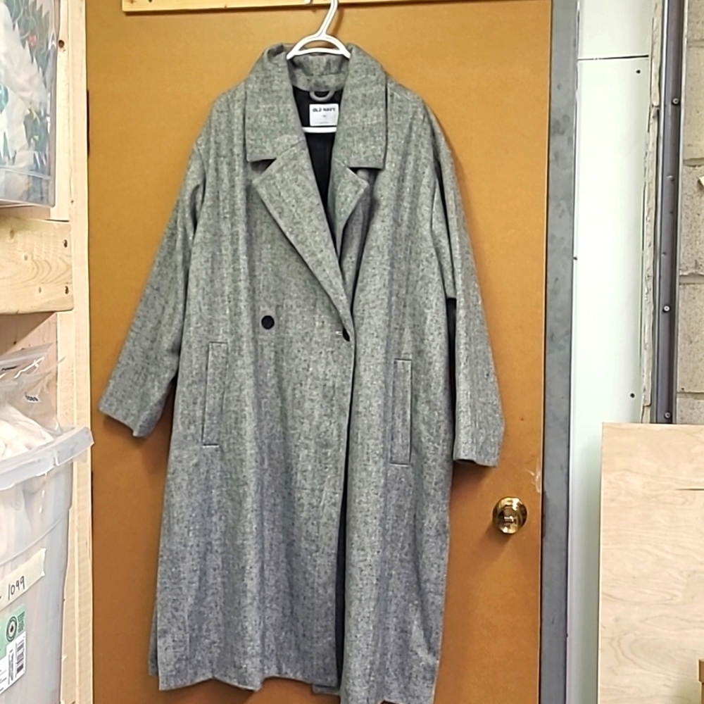 Old Navy Size 3X Grey Striped Midi Length Pea Coat